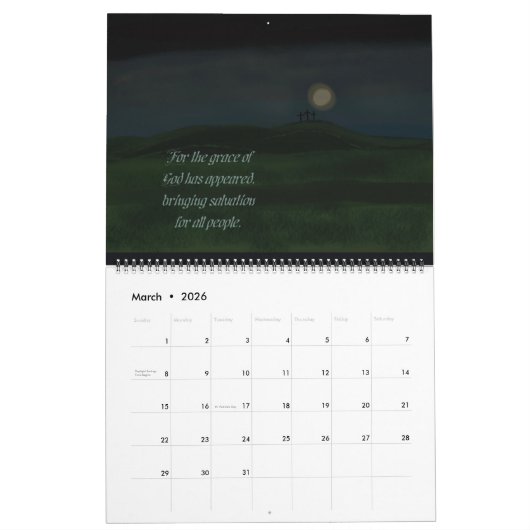Blackboard Scriptures 2024 calendrier mensuel (Mar 2026)