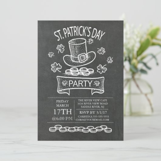 Blackboard St. Patrick's Day Uitnodiging (Staand voorkant)