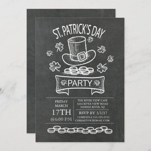 Blackboard St. Patrick's Day Uitnodiging (Voorkant / Achterkant)