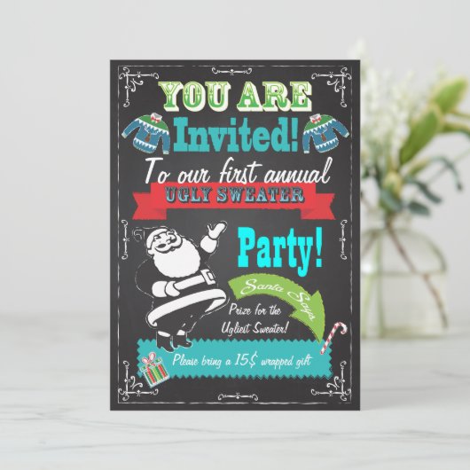 Blackboard Ugly sweater kerstparty nodigt uit Kaart (Staand voorkant)