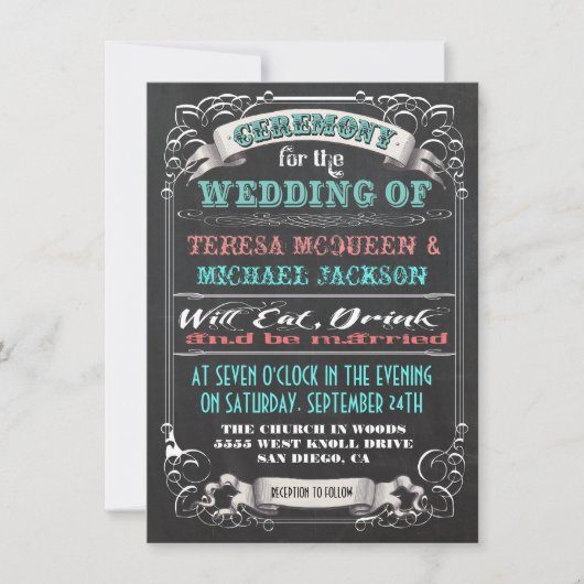 Blackboard vintage bruiloft uitnodigingen (Voorkant)