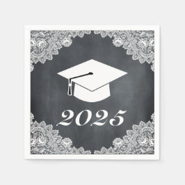 Blackboard & White Lace Afstuderen Pet Pet Napkins Servet