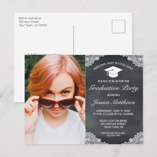 Blackboard White Lace Graduation Photo Invitation