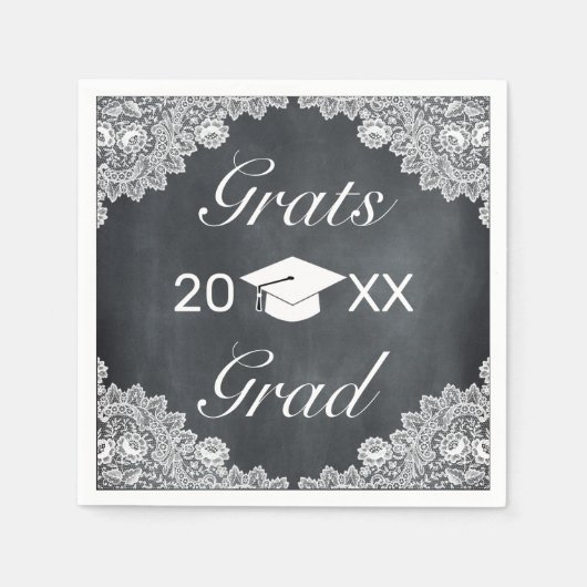 Blackboard & White Lace Grats Afstuderen Pet Pet Servet (Voorkant)