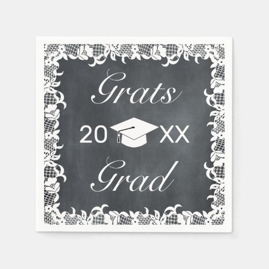 Blackboard & White Lace Grats Afstuderen Pet Pet Servet (Voorkant)