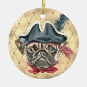 Blackface de Pug Pirate Ornament