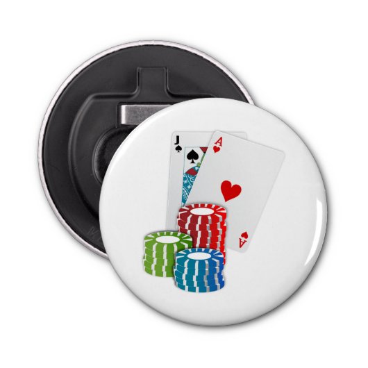 Blackjack met Poker Chips Button Flesopener (Voorkant)