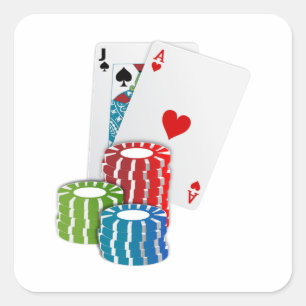 Blackjack met Poker Chips Vierkante Sticker