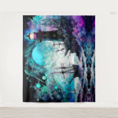 Blacklight-vuurtoren en zeilboot stormachtige zeee wandkleed (Voorkant)