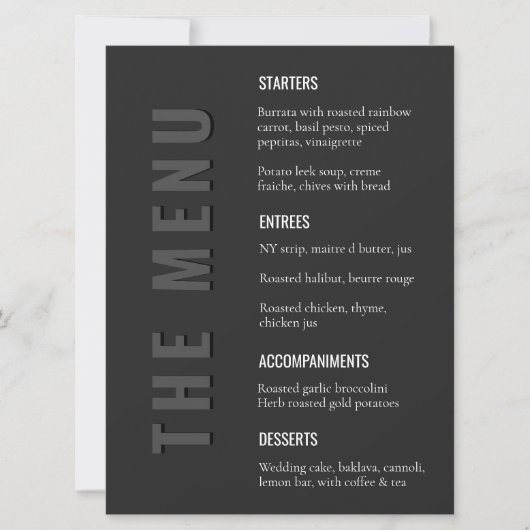Blackout Minimalist Modern Wedding Menu (Devant)