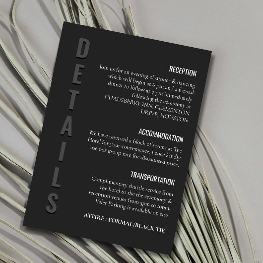 Blackout Minimalist Wedding Informatiekaartje