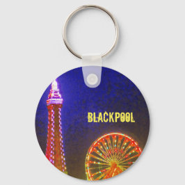 Blackpool Beach-lampjes 's nachts, rood, goud, bla Sleutelhanger