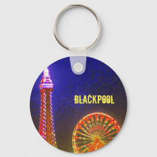 Blackpool Beach-lampjes 's nachts, rood, goud, bla Sleutelhanger