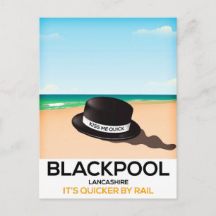Blackpool "kiss me quick" hoed reis trein poster briefkaart