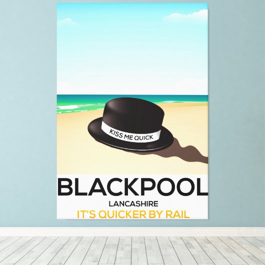 Blackpool "kus me quick" pet trein poster canvas afdruk (Insitu (Houten vloer))