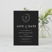 BlackSimple Elegant Monogram slaat de datum op Save The Date (Staand voorkant)