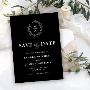 BlackSimple Elegant Monogram slaat de datum op Save The Date