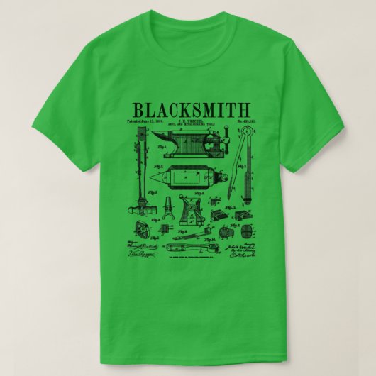 Blacksmith Anvil en tools  patenttekening T-shirt (Design voorkant)