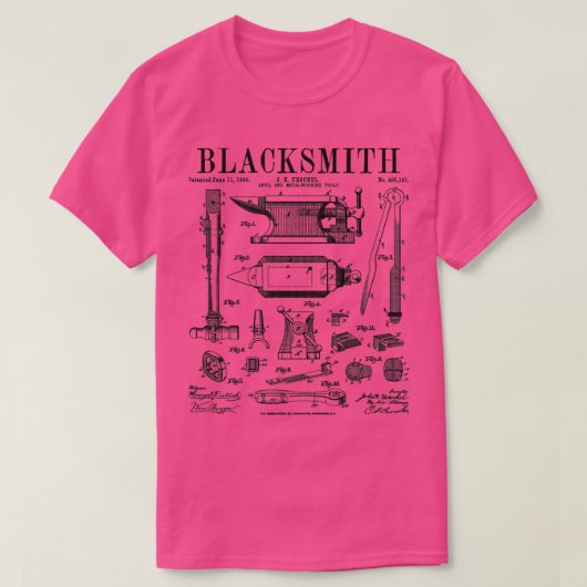 Blacksmith Anvil en tools  patenttekening T-shirt (Design voorkant)