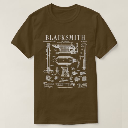 Blacksmith Anvil en tools  patenttekening T-shirt (Design voorkant)