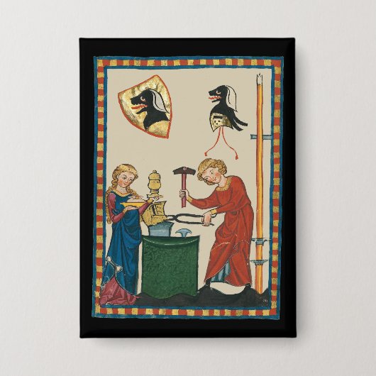 Blacksmith Forging Helmet middeleeuwse kunst Button (Voorkant)