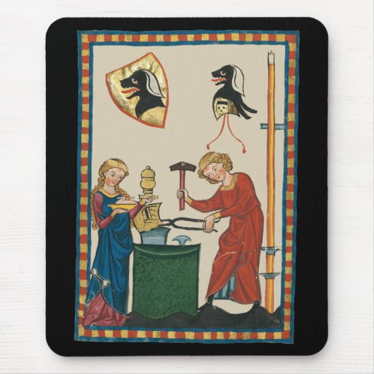 Blacksmith Forging Helmet middeleeuwse kunst Muismat (Voorkant)