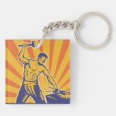 Blacksmith Hammering Retro Strongman Labor Sleutelhanger (Achterkant)