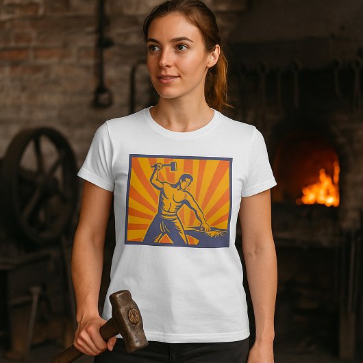 Blacksmith Hammering Retro Strongman Labor T-shirt