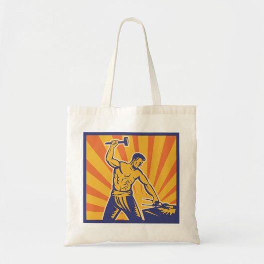 Blacksmith Hammering Retro Strongman Labor Tote Bag (Voorkant)