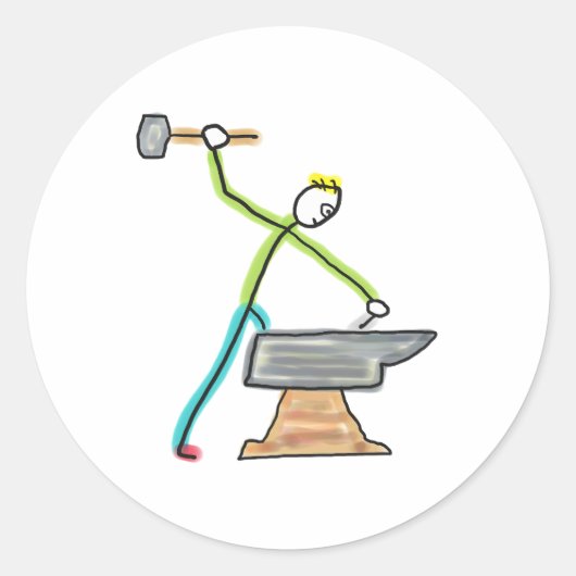 Blacksmithing Stickman Ronde Sticker (Voorkant)