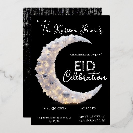  Blackwhite elegant Crescent Eid Party Invitation  (Recto/Verso)
