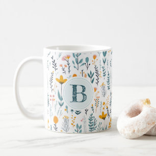 Blad Bloemen Patroon Alfabet Koffie Koffiemok