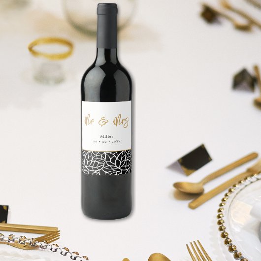 Blad botanisch patroon Mijnheer en Mevrouw Naam Da Wijn Etiket