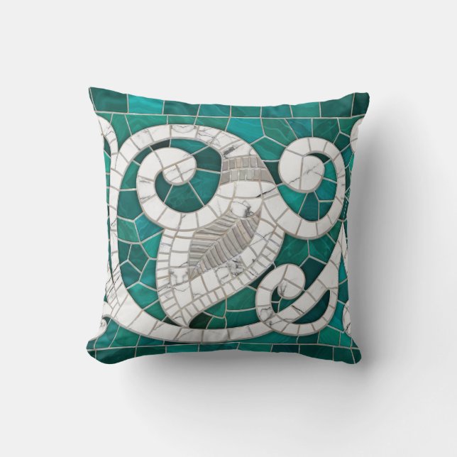 Blad en werveling Marmer Mozaïek Art - Kussen (Voorkant)