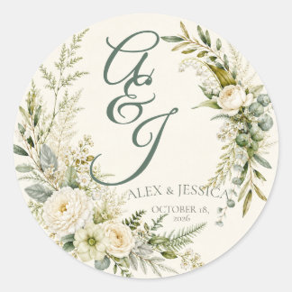 Blad: Gepersonaliseerde Botanische Initialen Envel Ronde Sticker