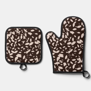 Blad Herfst Zwart & Wit Zilver Gewatteerd Ovenwant & Pannenlap Set