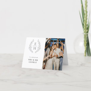 Blad Krans Monogram Foto Huwelijk Bedankkaart