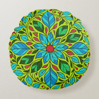 Blad Mandala Ontwerp Rond Kussen
