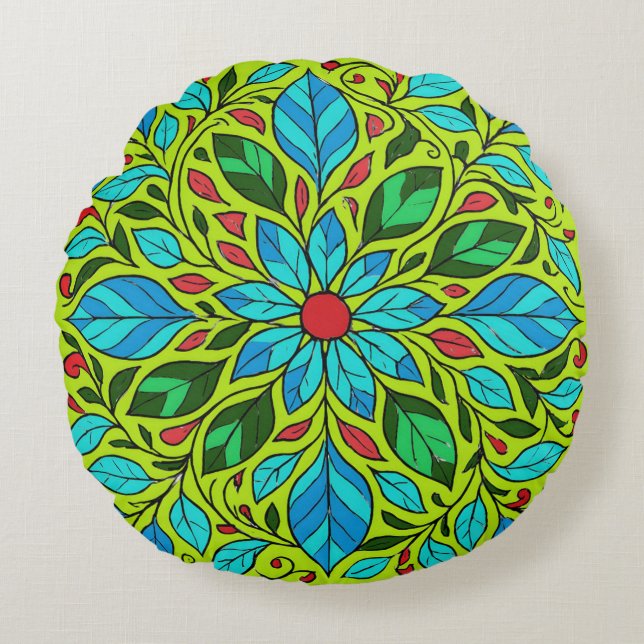 Blad Mandala Ontwerp  Rond Kussen (Voorkant)
