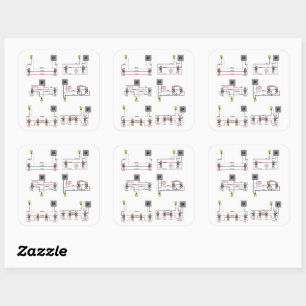 Blad met zes stickers met 3-weg- en 4-wegdiagramme