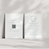 Blad Monogram Crest Sagegroene QR-code Trouw Kaart