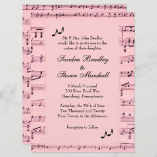 Blad Music Pink Wedding Uitnodiging