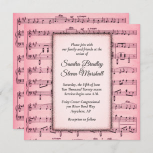 Blad Music Pink Wedding Uitnodiging