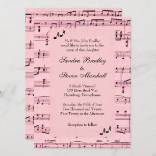 Blad Music Pink Wedding Uitnodiging