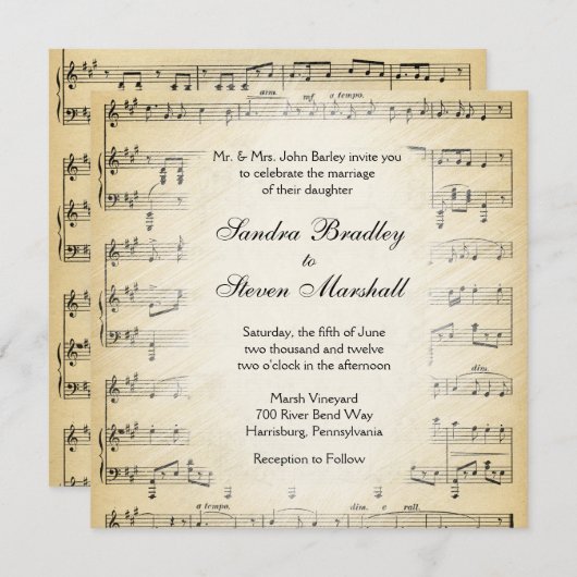Blad Music Theme Weddenschap Kaart (Voorkant / Achterkant)