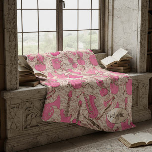 Blad Muziek en instrumenten Roze/Ivory ID481 Fleece Deken