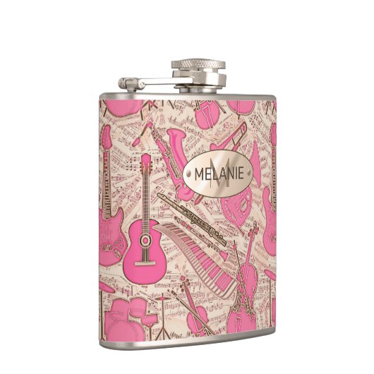 Blad Muziek en instrumenten Roze/Ivory ID481 Heupfles (Rechts)