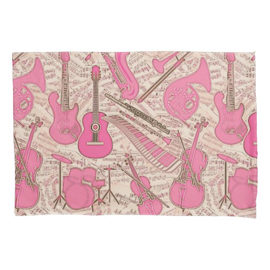 Blad Muziek en instrumenten Roze/Ivory ID481 Kussensloop (Voorkant)