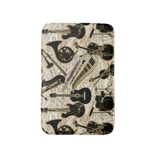 Blad Muziek en instrumenten zwart/goud ID481 Badmat (Voorkant Verticaal)