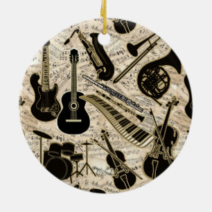 Blad Muziek en instrumenten zwart/goud ID481 Keramisch Ornament